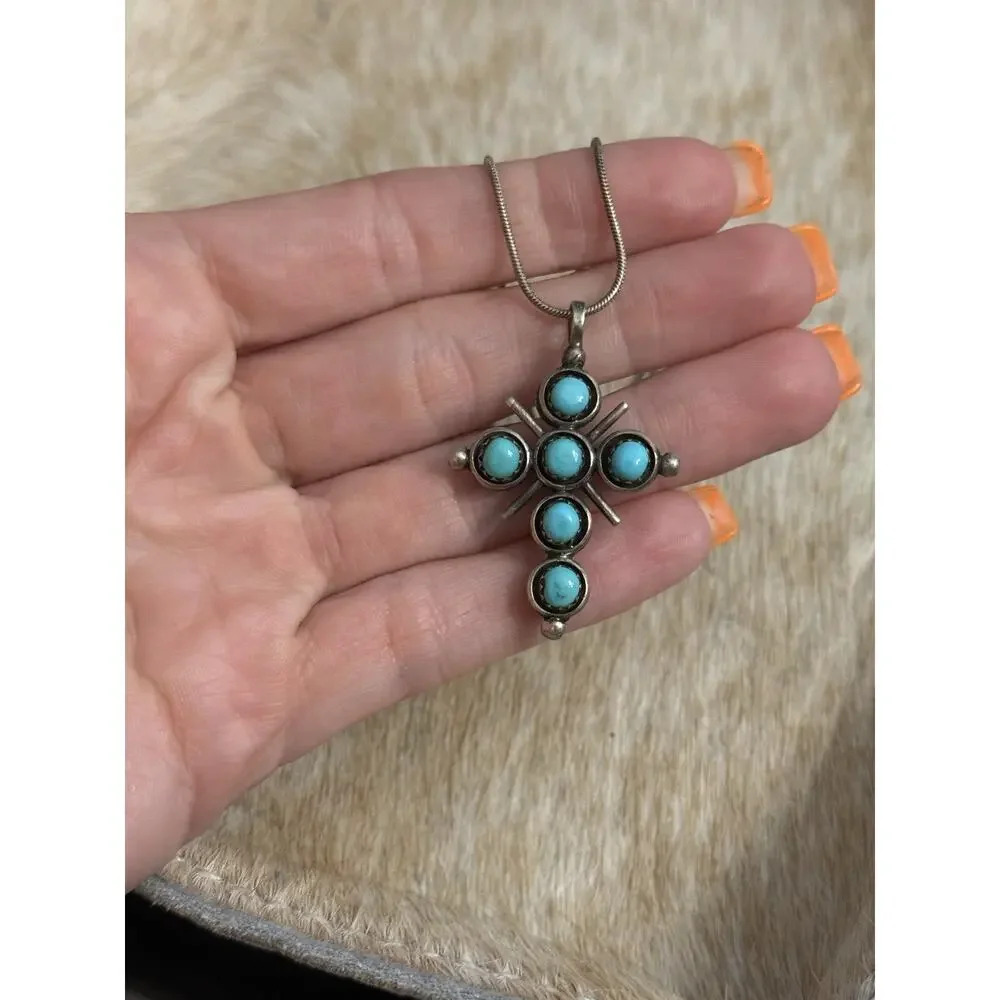Native American Sterling Silver Turquoise Red Coral Reversible Cross Pendant 925